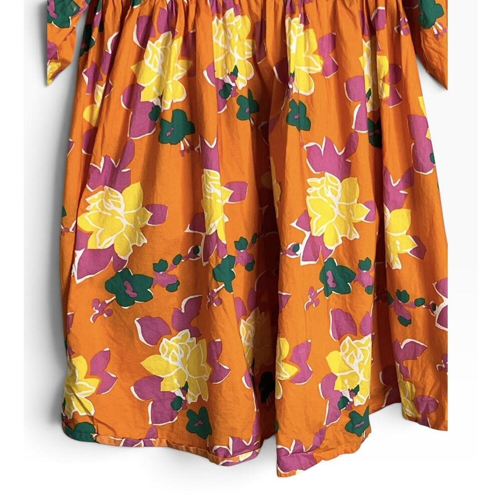Altar'd State Minister Dress M Puff Sleeve Orange Floral Tropical Boho Pockets - Picture 6 of 16